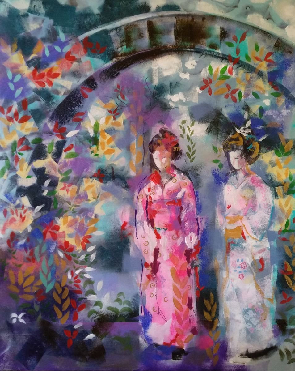 Expressive Portrait Acrylic Painting By Marina Del Pozo, 32 X 39", Mother And Daughter, Original Artwork