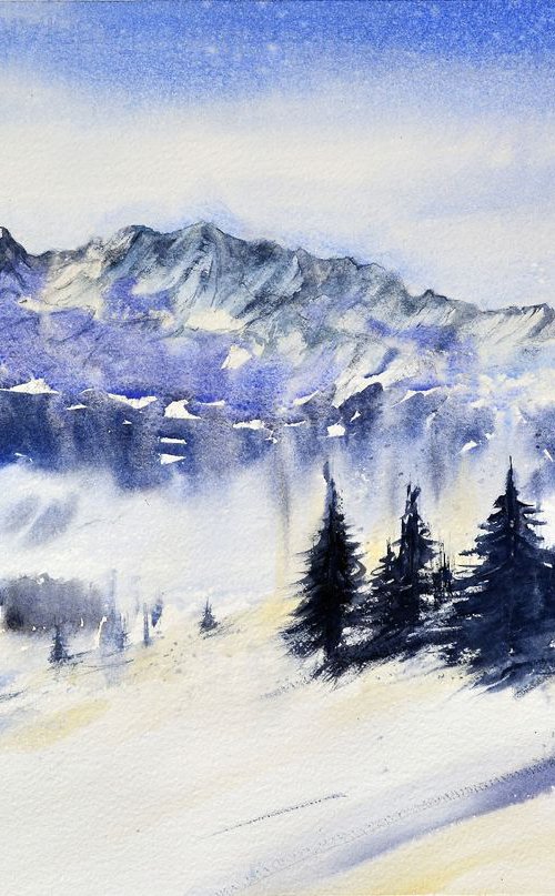 Footprints in the snow Alpen Austria by Nenad Kojić watercolorist