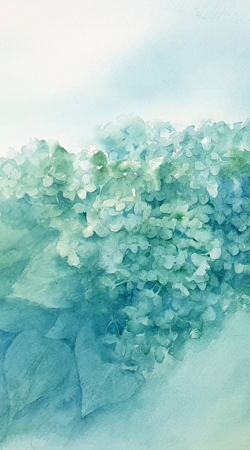 MAGICAL SWEET SUMMER . GREEN HYDRANGEA 2021.002  original watercolor 41X31 by Beata van Wijngaarden