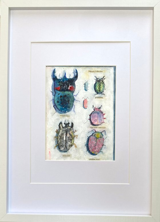 Bug Collection #05 - Framed mixed media abstract Beetle Painting