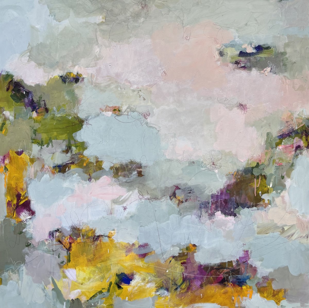 Abstract Acrylic Painting By Angela Dierks, 39 X 39, Tender Shoots Of Hope, Original Artwork