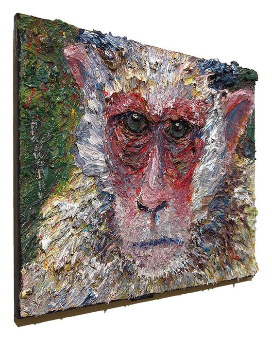 Original Oil Painting Animal Expressionist Abstract Monkey