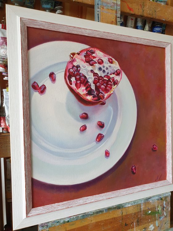 "Secret passions."  pomegranate still life  liGHt original painting  GIFT (2021)