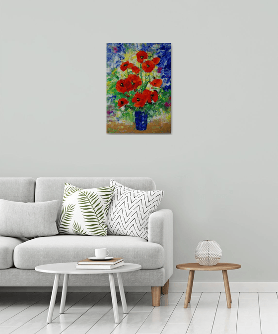 poppies in an ultramarine vase