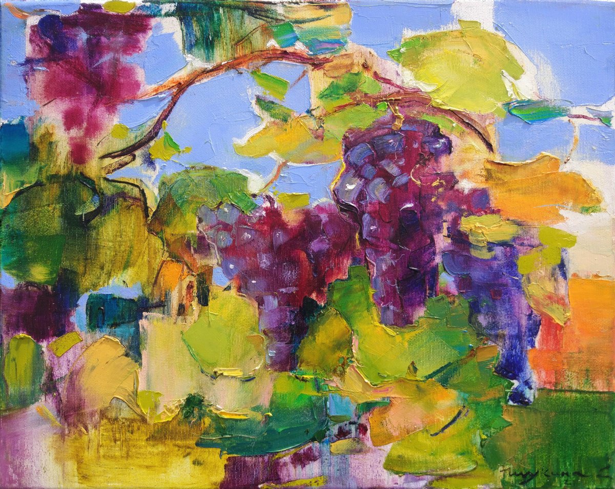 Sweet Grape | Vineyards in a mountains | Gifts of autumn | Original oil painting by Helen Shukina