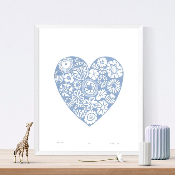 Flower Heart in Serenity  - Framed - FREE UK Delivery