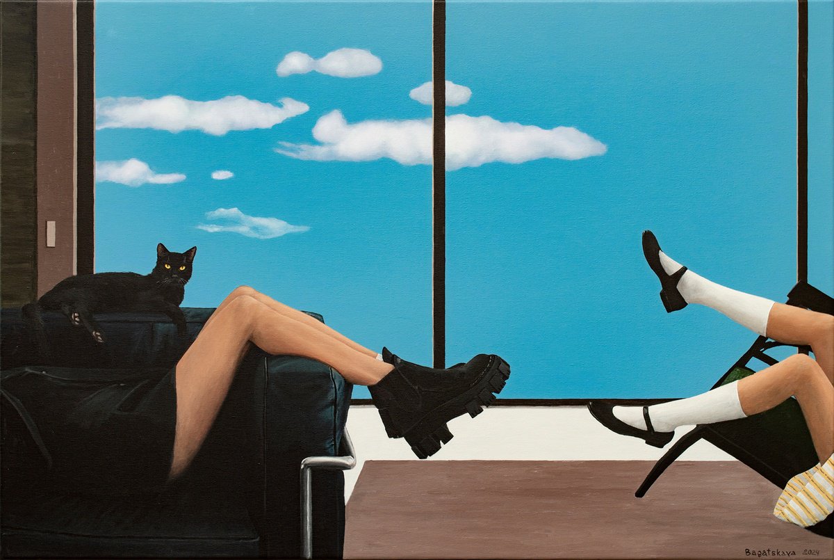 Photorealistic Portrait Acrylic Painting By Nataliya Bagatskaya, 41 X 28", Cat Therapy, Original Artwork