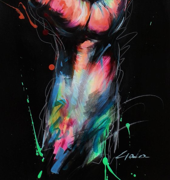 "Victory" fist male hand modern pop art abstract painting