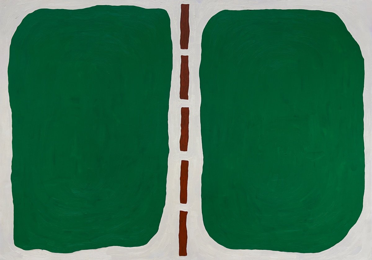 Naive Abstract Oil Painting By Ayesha Pearce, 33 X 23, Greener Grass, Original Artwork