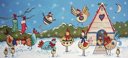 Hens in the Snow by Julia  Rigby