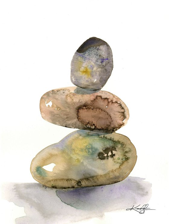 Meditation Stones 15 - Minimalist Water Media Painting by Kathy Morton Stanion