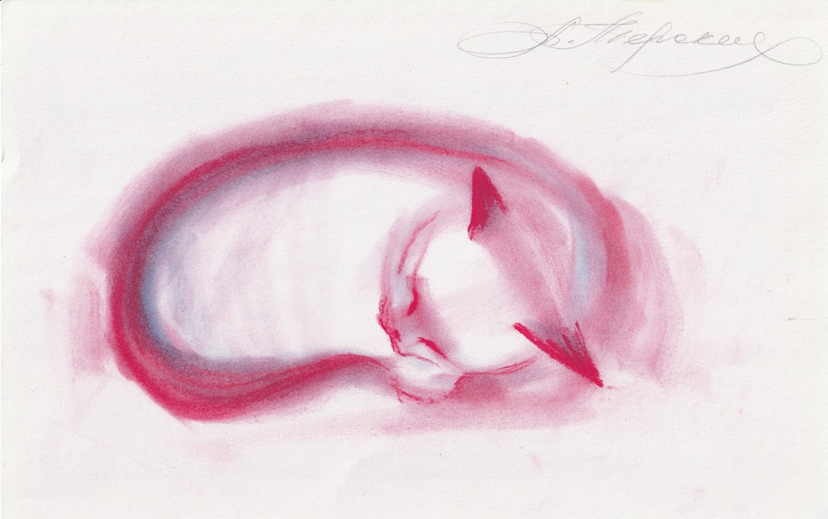 Animal Pastel Drawing By Anastasia Terskih, 11 X 7, Cat, Original Artwork