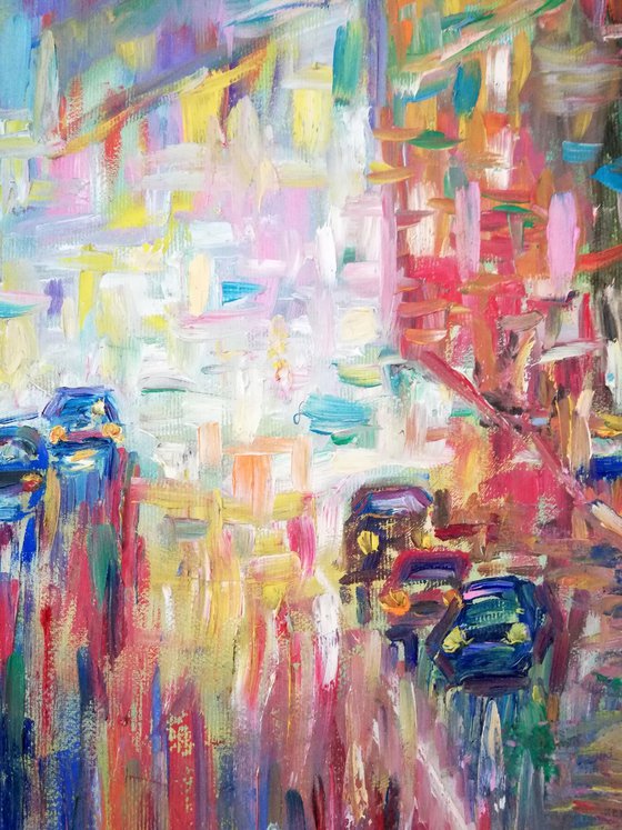 "City Lights", oil on museum quality canvas impasto original art 35x50cm (14x20")