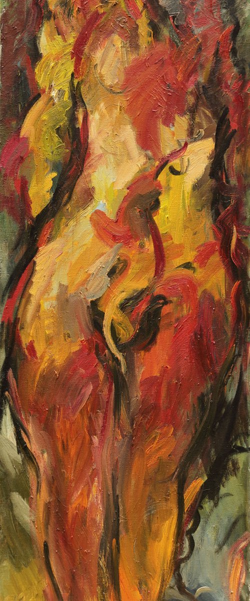 TWO - original abstract oil painting, large, nude art, expressionism, love lovers, Valentine gift - 150x53 by Karakhan