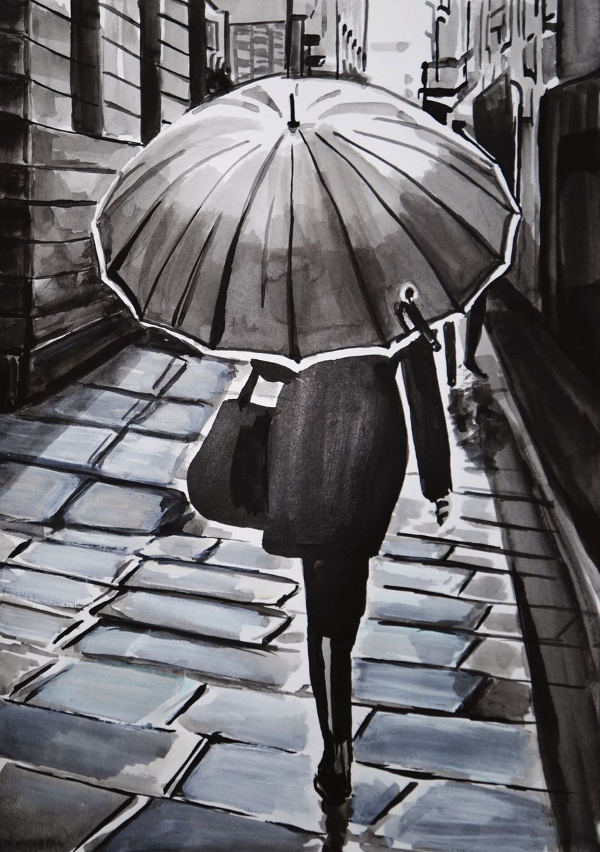 Girl with umbrella /42 X 29.7 cm by Alexandra Djokic