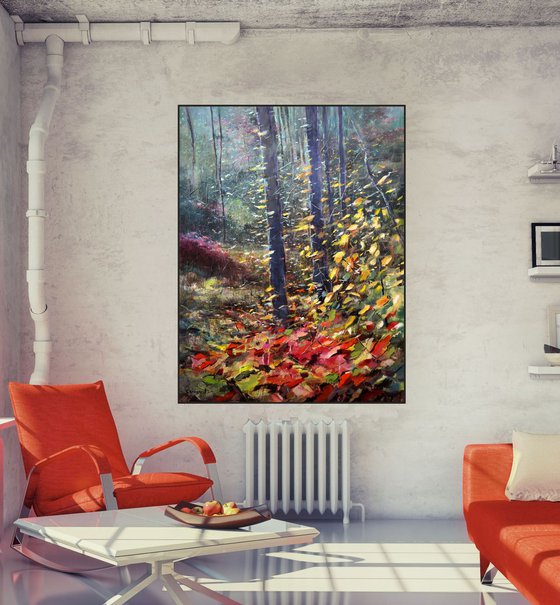 FOREST COLORS. Large painting 90x120cm