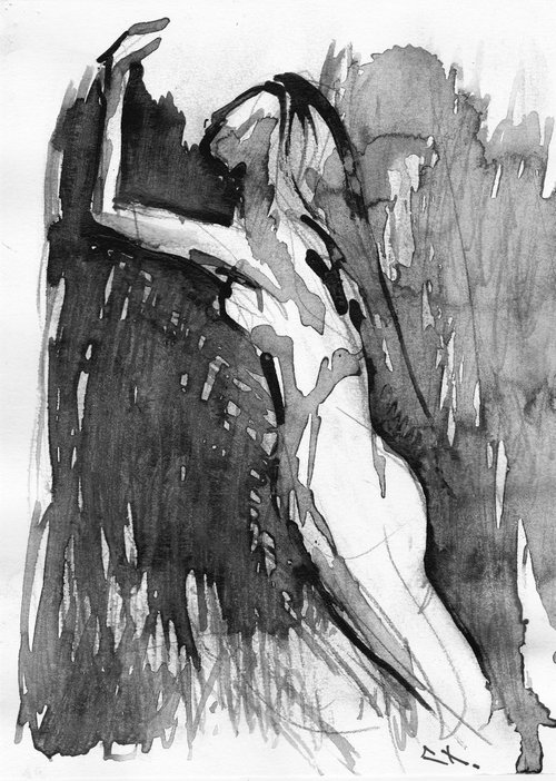 Female Figure SKETCH study, Inidian Ink drawing by Lionel Le Jeune