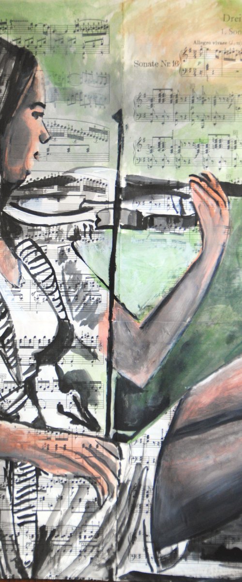 Girl with  violin / 51 x 45 cm by Alexandra Djokic