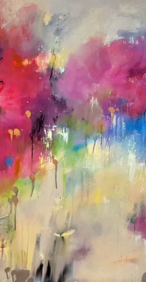 Pink Blue Motion. Large Abstrct  Painting by Olga Lomax