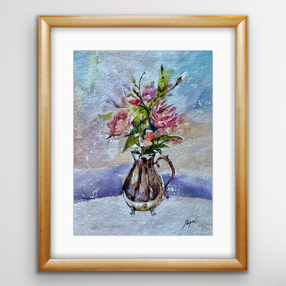 Peony Flower Vase - Watercolour study - Pooja Verma