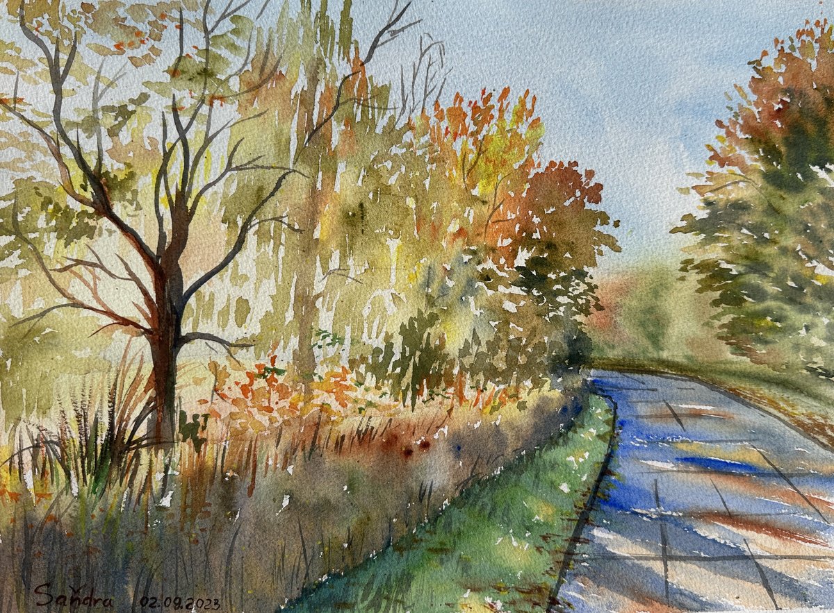 Impressionistic Watercolour , A Sunny Autumn Day In Urbach By Oleksandra Padushyna, 15 X 11, Artwork For Sale On Artfinder