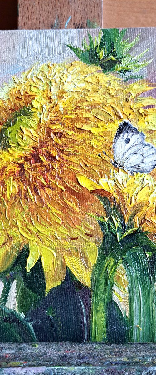 Sunflowers butterfly painting by Nataly Derevyanko