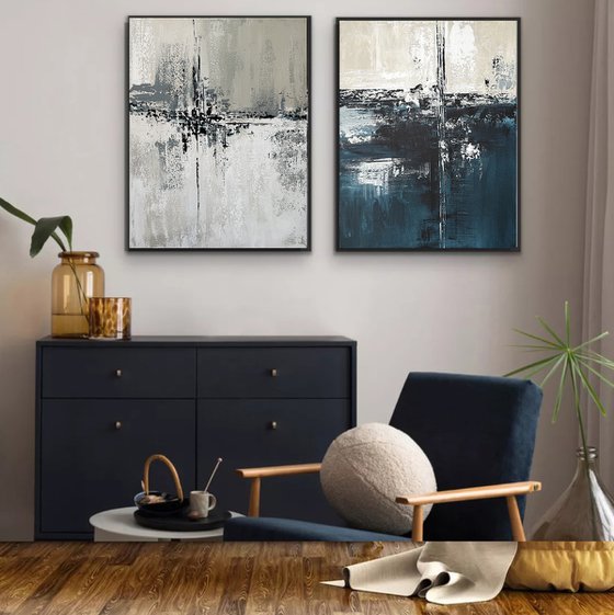 Shades of Indigo diptych set