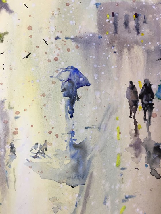 Watercolor "Walking through the rain”