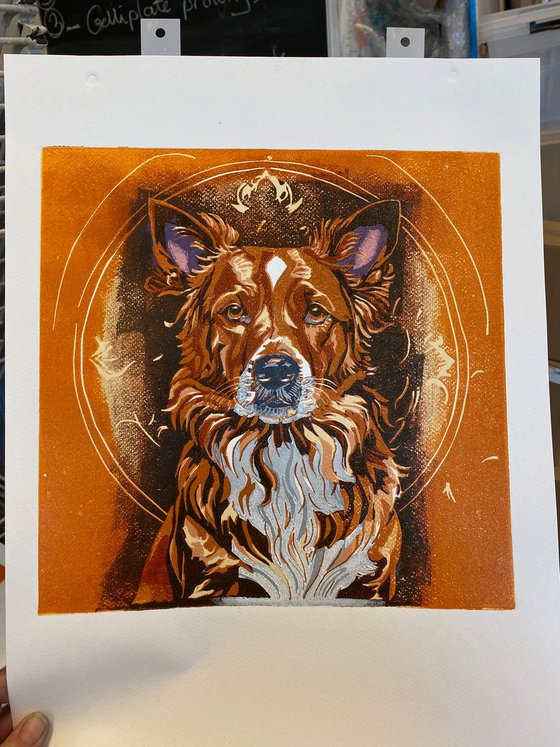 Dog – reduction linocut print