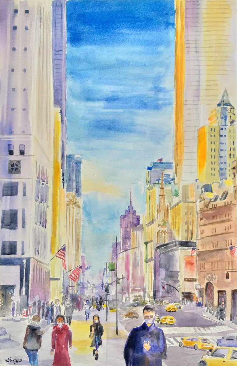New York City, 5th Avenue, 2020 watercolor by Geeta Yerra