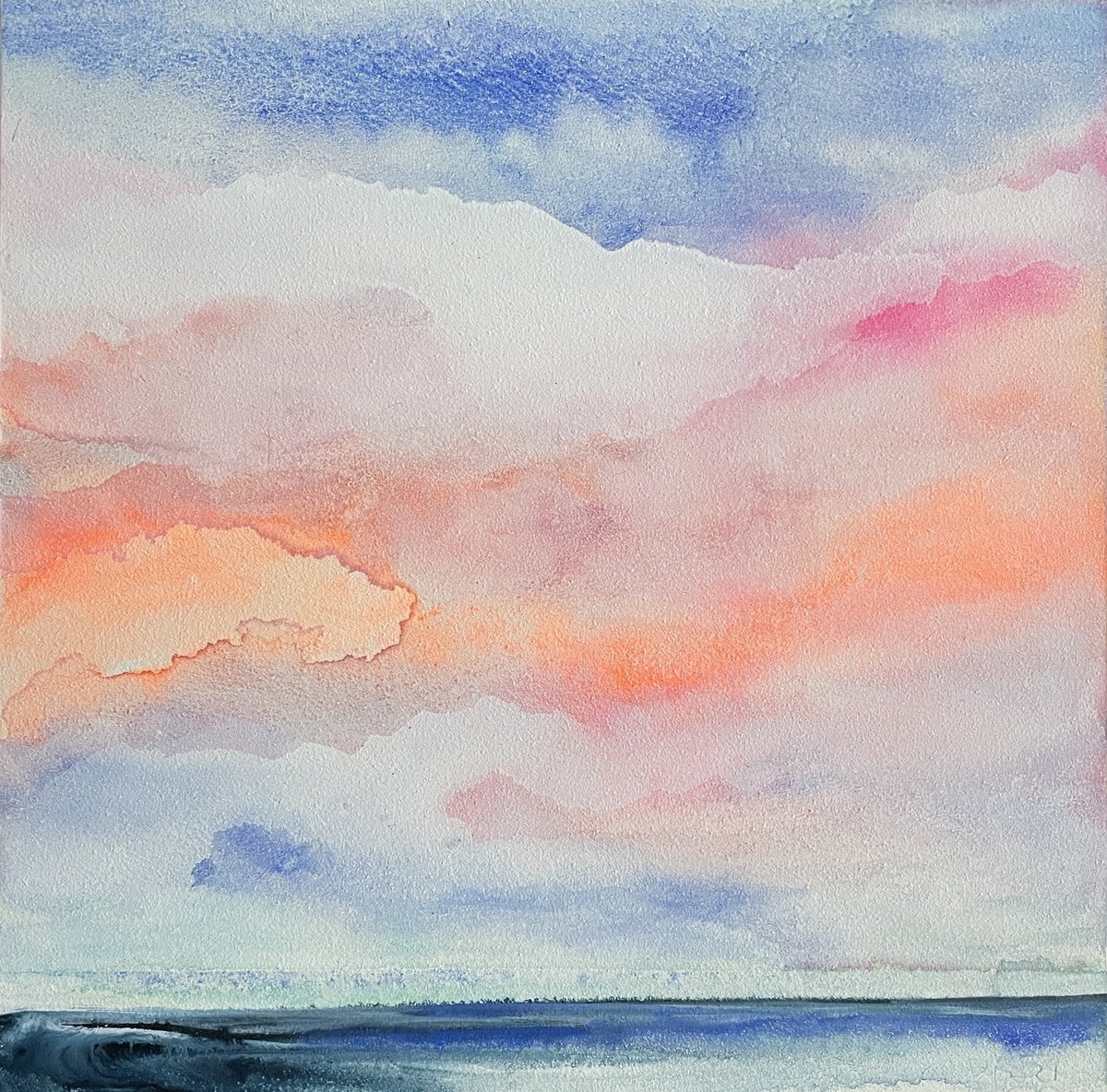 Abstract Landscape Watercolour By Gesa Reuter, 8 X 8, Loving Sky Ii, Original Artwork