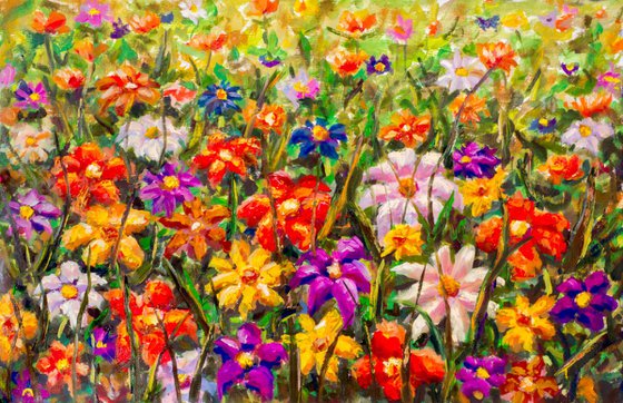 Buy painting Summer floral multicolored flower field - original oil painting.