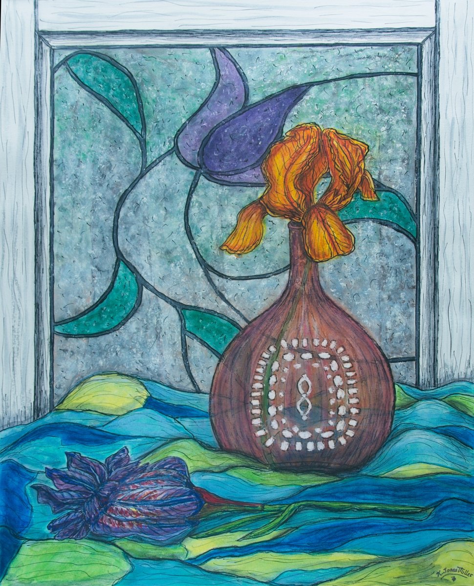 Impressionistic Still Life Watercolour By Kim Jones Miller, 17 X 21", Iris Love, Original Artwork