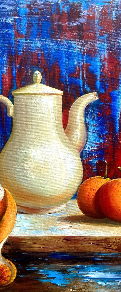Still life with a white jug by Olena  Romanenko