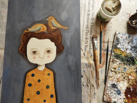 Woman and birds