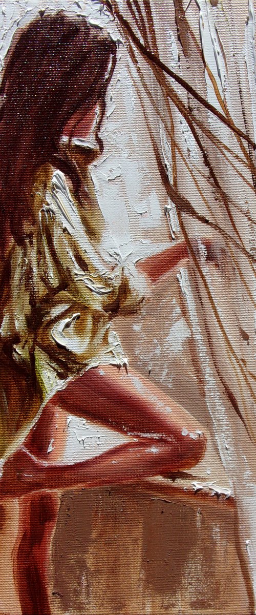 " SHADOWS ... " WINDOW original painting ROOM  palette knife GIFT by Monika Luniak