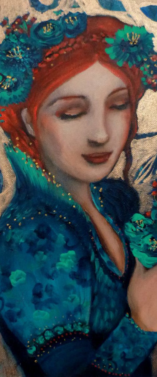 "Blue calm" woman portrait 27x 35cm by Loetitia Pillault