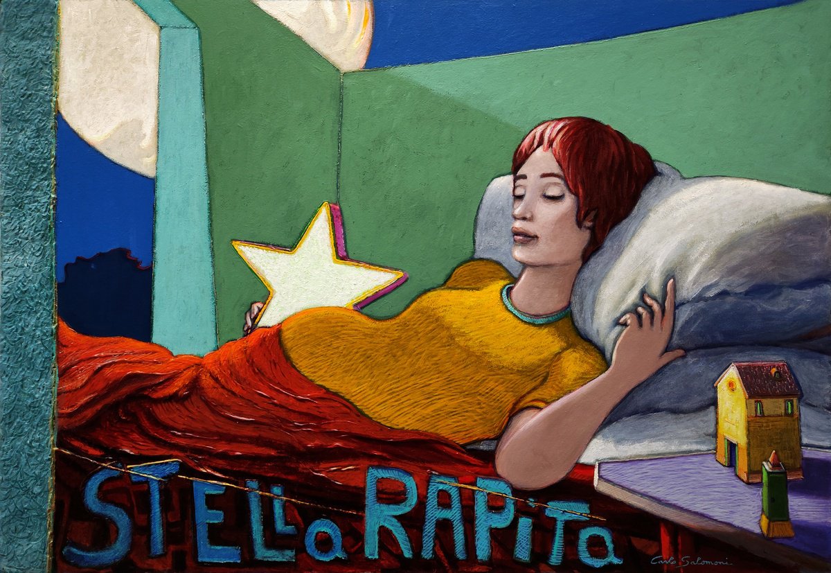 Surrealistic Portrait Painting By Carlo Salomoni, 29 X 20, Stella Rapita, Original Artwork