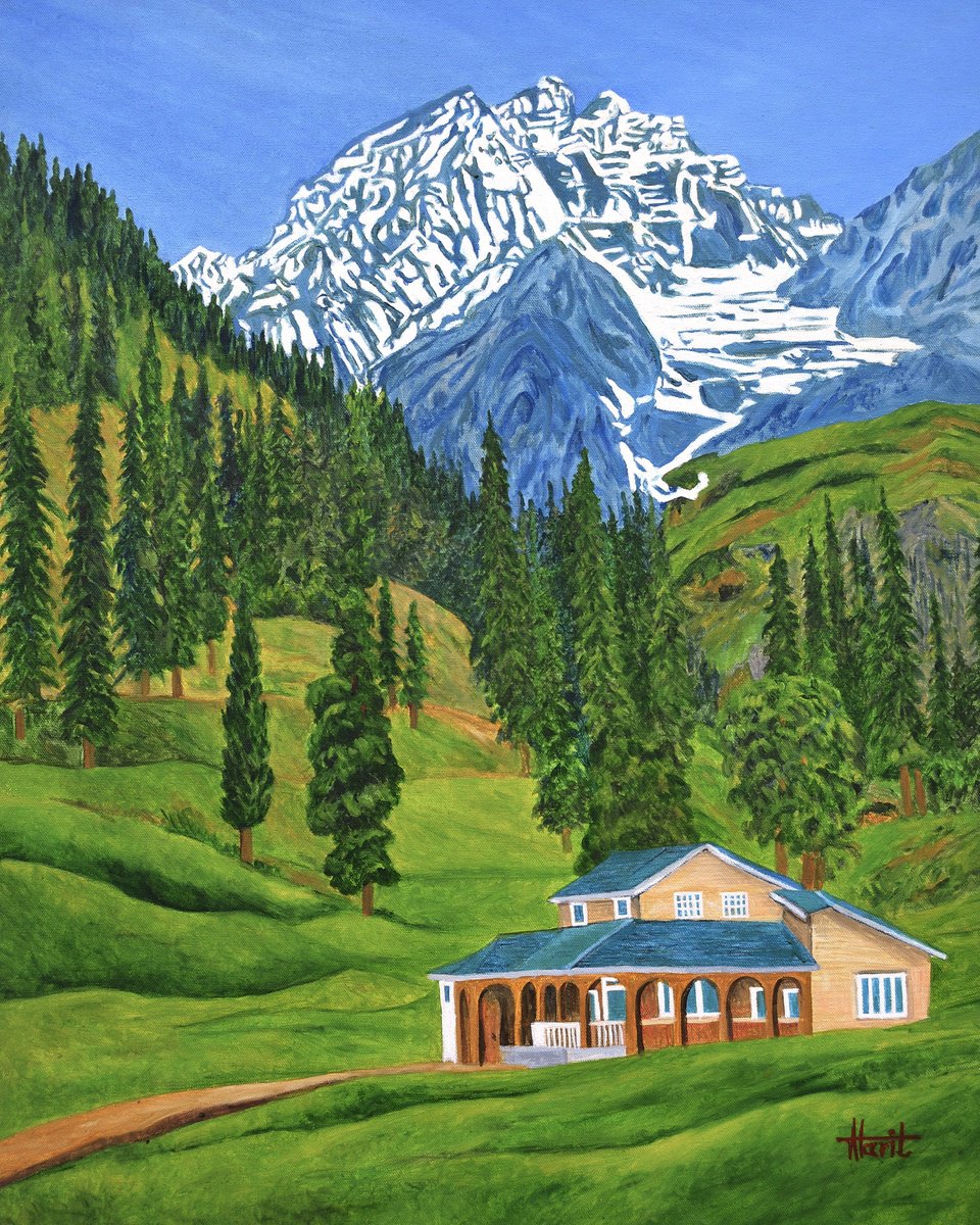 Impressionistic Landscape Oil Painting By Ajay Harit, 24 X 30, Beautiful Sonmarg, Original Artwork