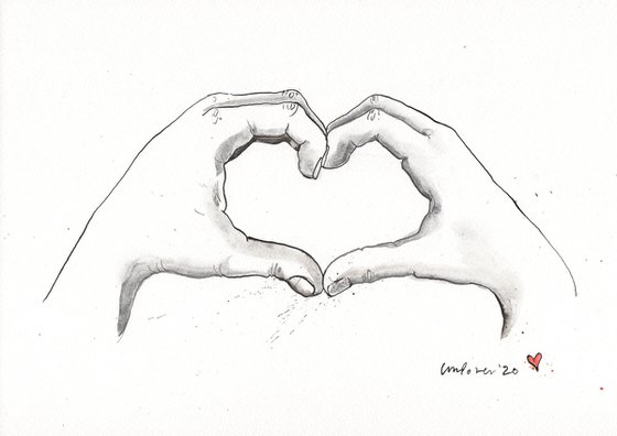 Heart hands #02b - Original A4 ink drawing