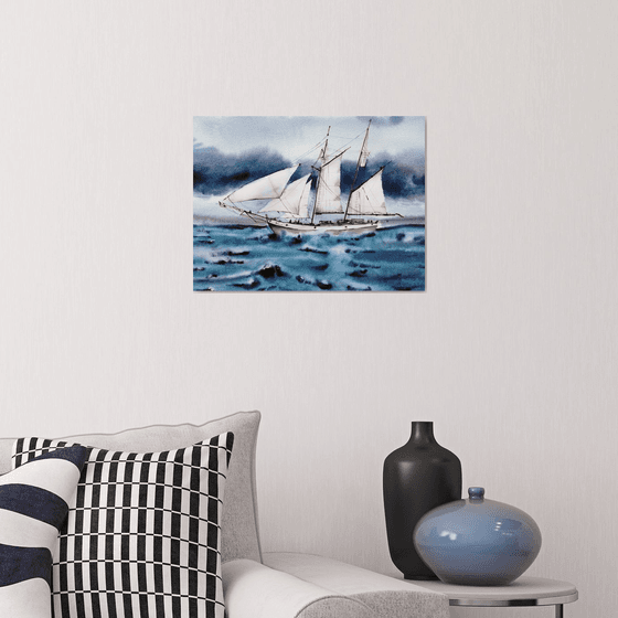 Sailboat painting. Seascape