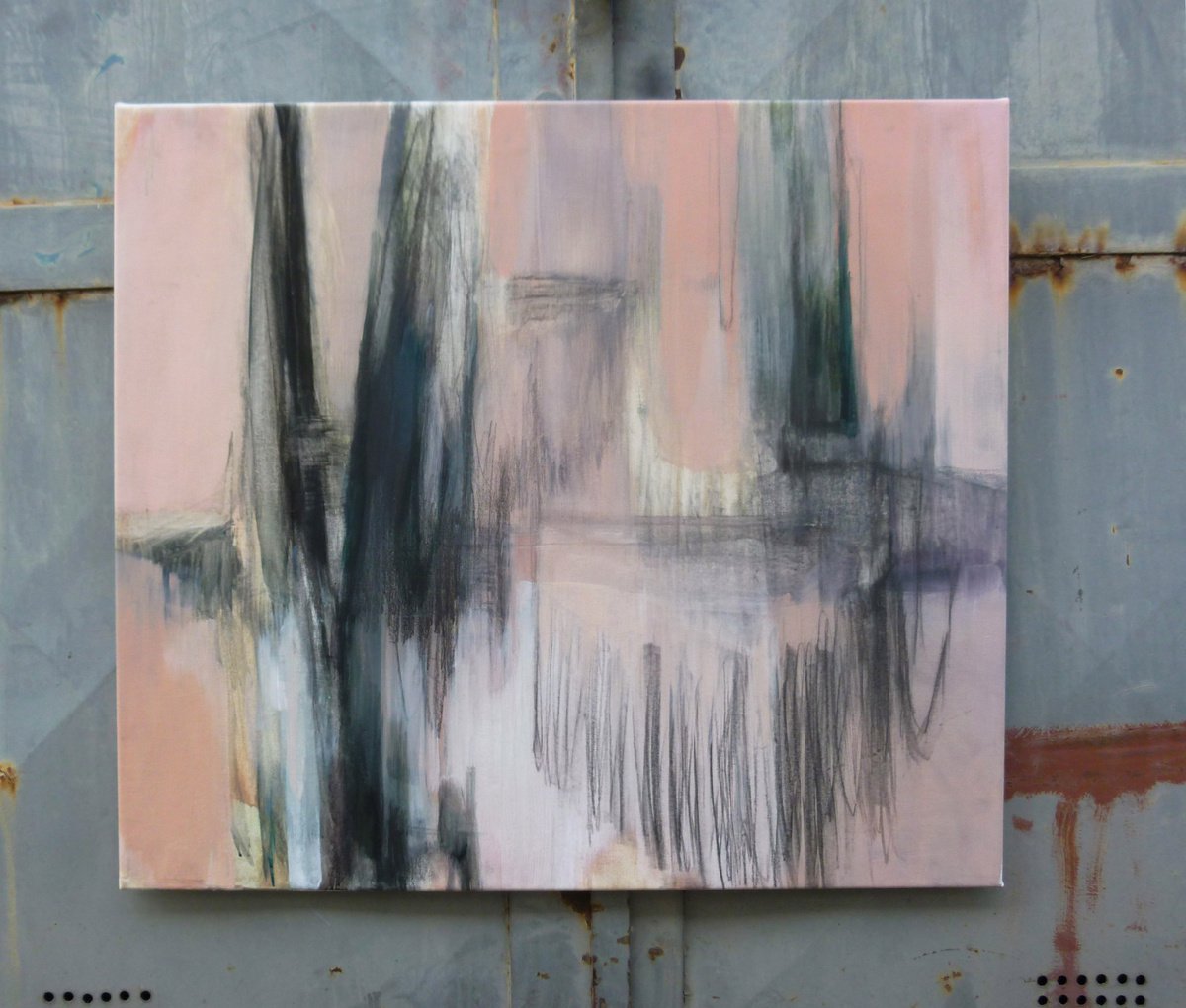 Organic Abstract Painting By Cynthia Gregorova, 35 X 31, Soft Forrest, Original Artwork