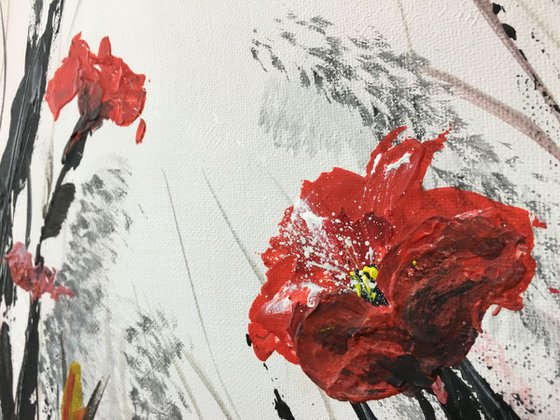 Large Textured red poppy painting