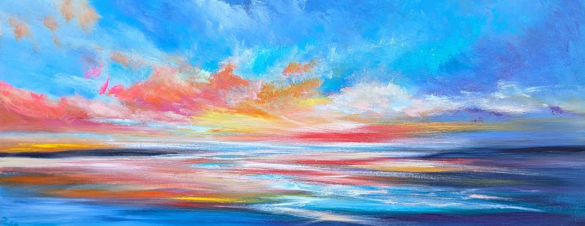 Impressionistic Landscape Acrylic Painting By Mel Graham, 47 X 20", Reflections, Original Artwork