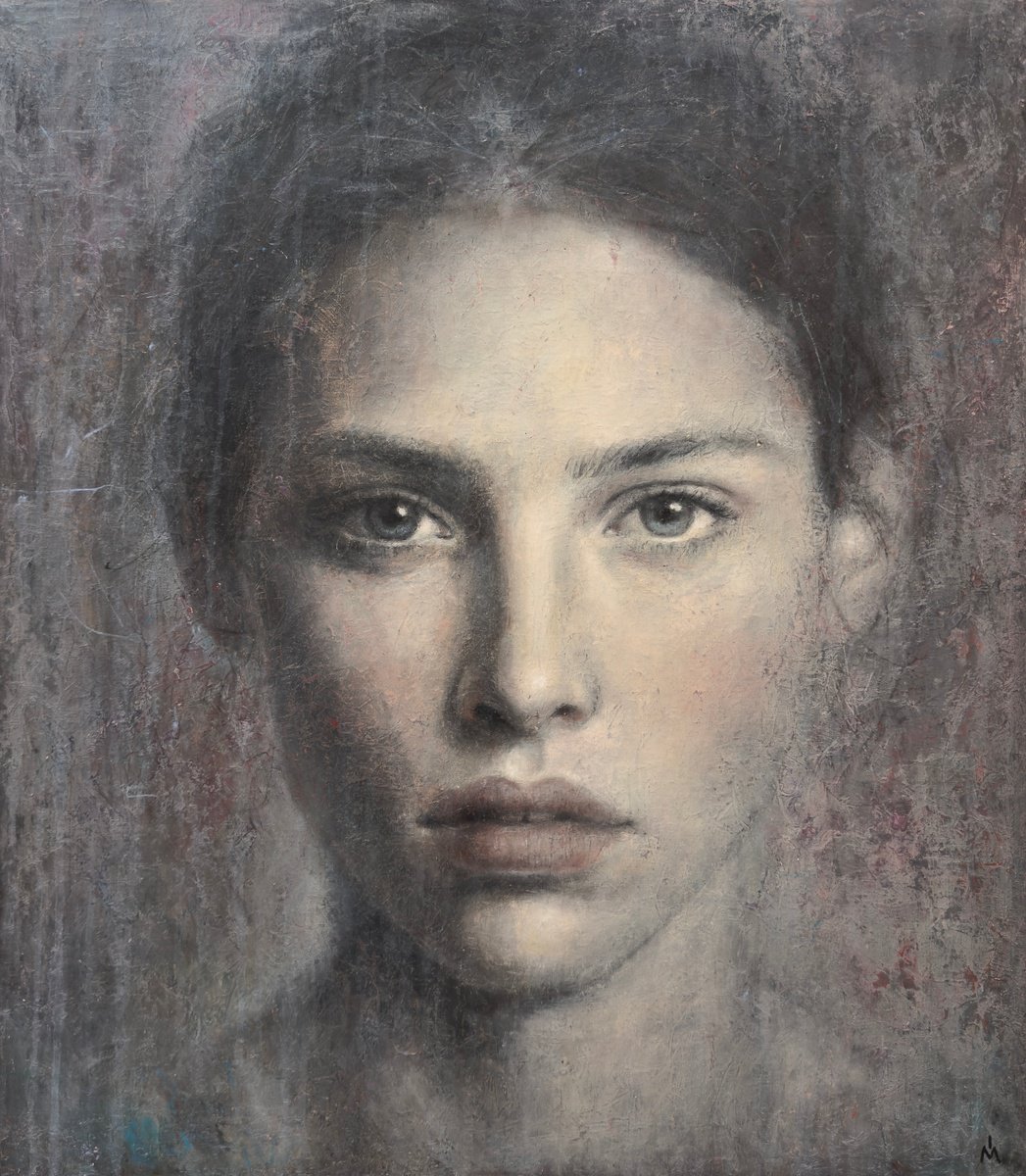 Surrealistic Portrait Oil Painting By Margarita Ivanova, 28 X 31", Looking, Original Artwork