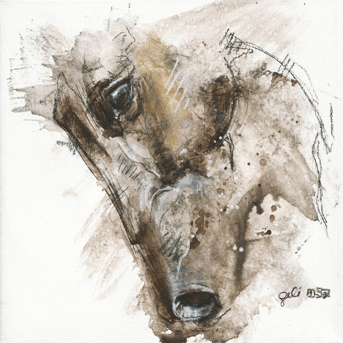 Expressive Animal Painting By Benedicte Gele, 8 X 8, Equine Nude 281, Original Artwork