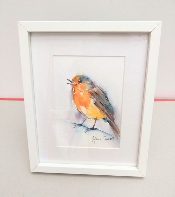 Robin Painting, Bird painting, Robin fledgling, original watercolour, garden bird