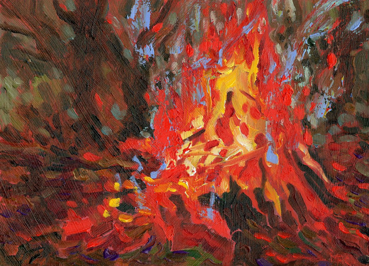 Small Fires On A Cold Night Diptych By Mary Kemp, 9 X 14, Artwork For Sale On Artfinder