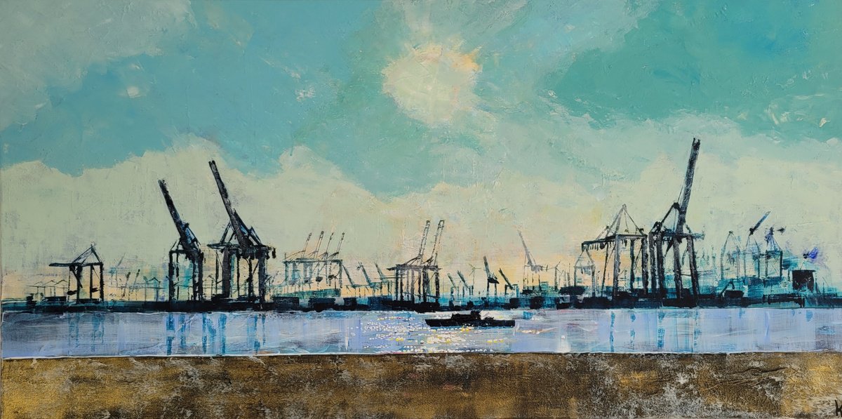 Impressionistic Cityscapes Acrylic Painting By Kathrin Floge, 47 X 24", Elbe, Original Artwork