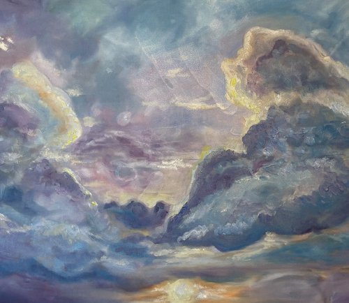Oil Painting Clouds Skyline Sunset 100x40cm by Abigail Wilson